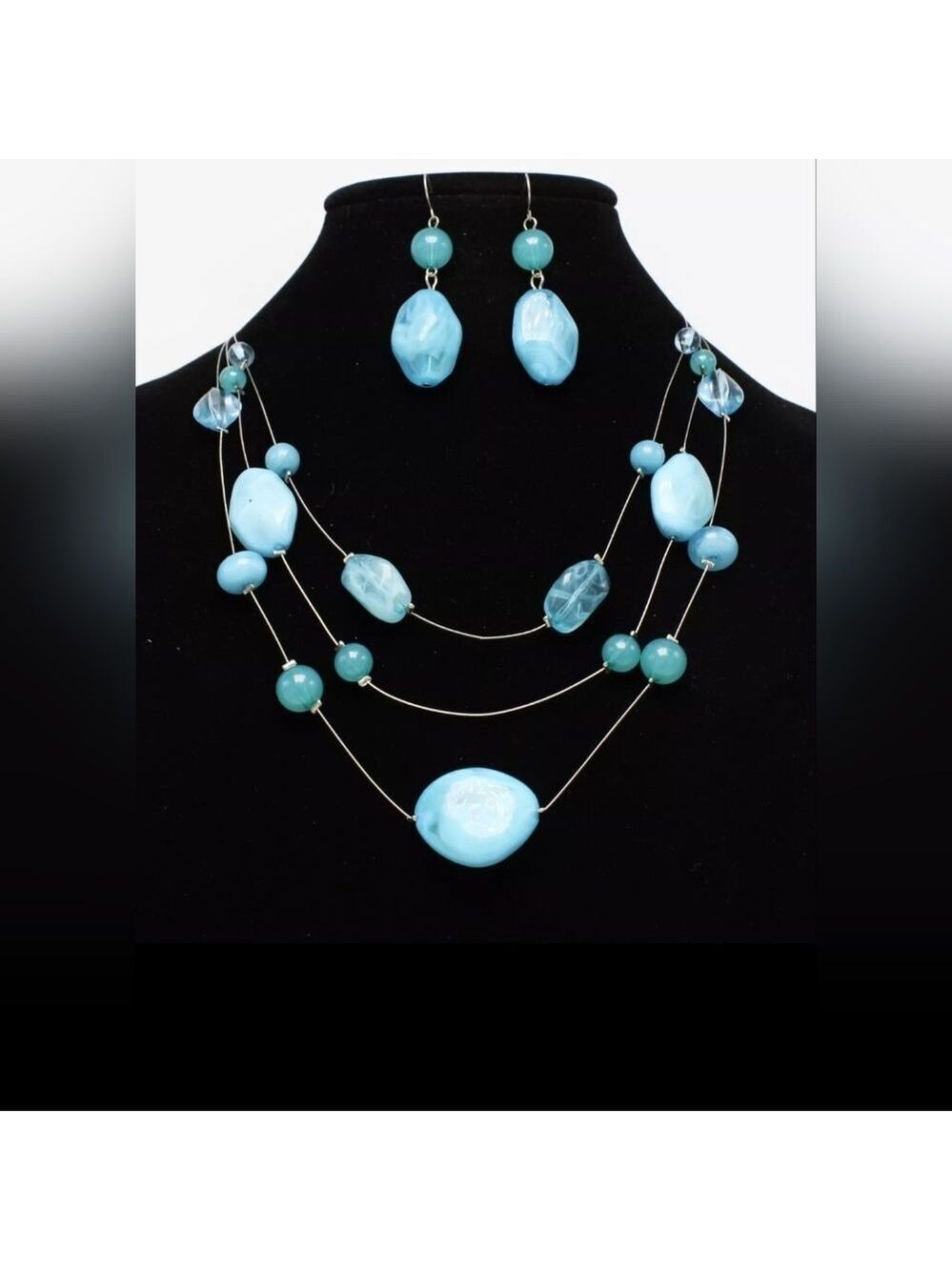 Necklace with Turquoise Colored Beads & Earrings from Dress Barn NWT 28"